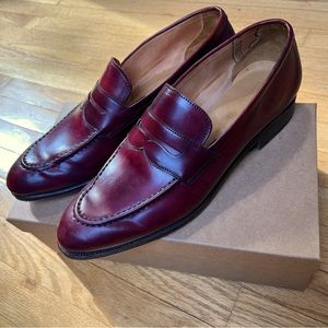 Meermin Shell Cordovan Museum Cherry penny loafers. UK size 11.5E